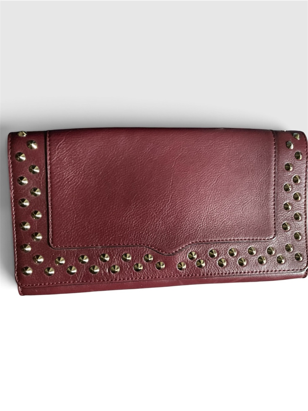Rebecca Minkoff Sophie Studded Snap Clutch Maroon Leather with Dust Bag 11” x 6” - Picture 3 of 6